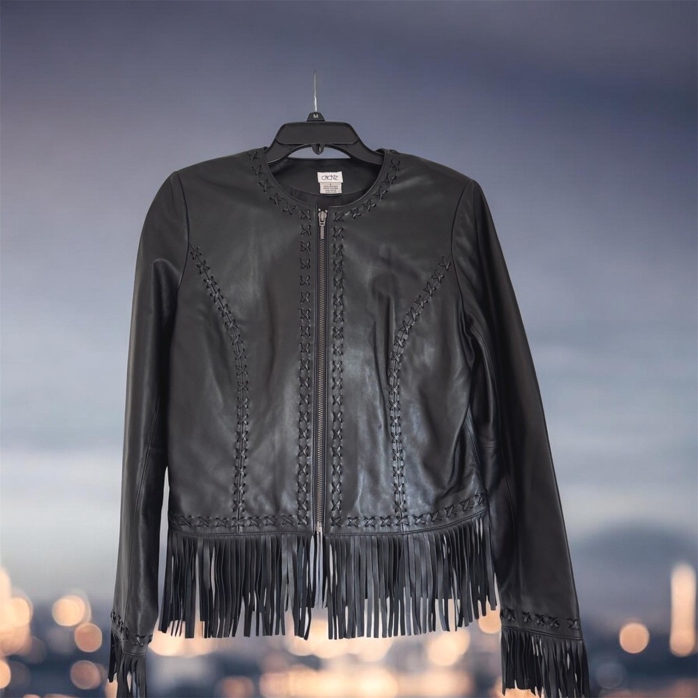 Vintage Cache Women's Fringe Western Biker 100% Leather Jacket Sz 8